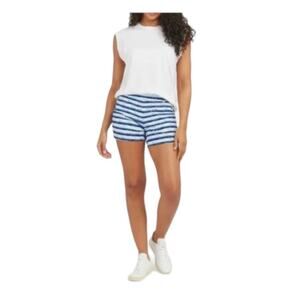 New SPANX Blue White Painted Stripe Sunshine Shorts 6'' Small
